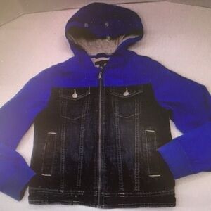 Kids Blue Hooded Denim-Front Jacket